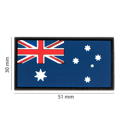 Front view of the Australia Flag PVC Patch with dimensional measurements showing length and width.
