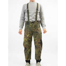 Genuine BW Flecktarn Gore-Tex waterproof bib trousers, front view
