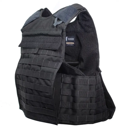 Front view of the Shadow Strategic Atlas Plate Carrier in Black featuring modular MOLLE attachment loops.