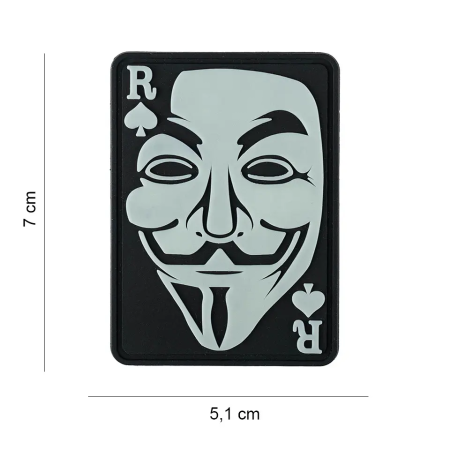 101 INC 3D PVC Anonymous patch in ambient light showing the Guy Fawkes mask design.
