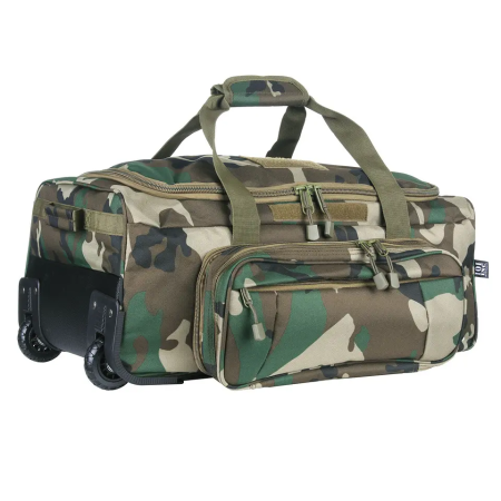 101 INC Tactical Trolley bag with extended telescopic handle and visible wheels.
