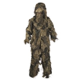 Mil-Tec Woodland Ghillie Suit displayed and worn in a natural woodland environment