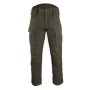 Front view of the Ranger Green softshell pants, highlighting the metal zipper and tactical belt loops.