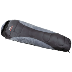FoxOutdoor Economic mummy sleeping bag showing the two-tone black and grey design.
