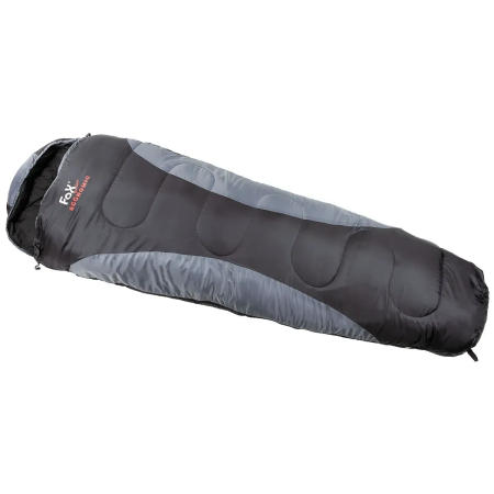 FoxOutdoor Economic mummy sleeping bag showing the two-tone black and grey design.