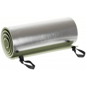 The MFH sleeping mat rolled up and secured by its two permanently attached rubber bands.
