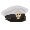 White navy visor hat with insignia