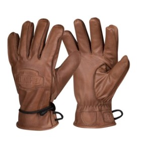 Product view of the complete pair of winter bushcraft gloves, highlighting the durable cowhide leather construction.