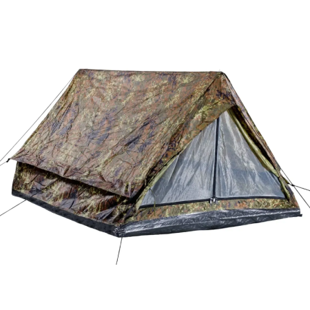 Lähivaade Minipack Ranger telgi sääsevõrguga sissepääsust Flecktarn.