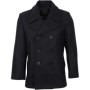 Tumesinise pea coat'i esivaade, tuues esile klassikalise villase tekstuuri ja ankrunööbid.