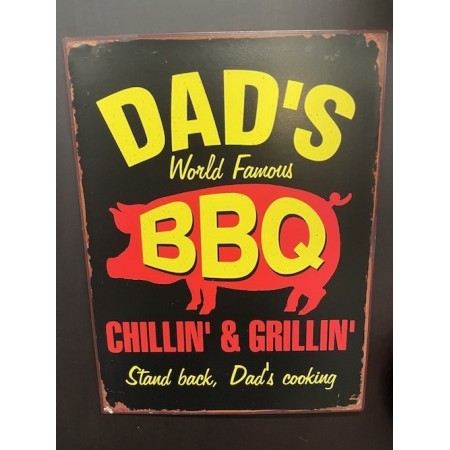 Металлический знак - Dad's world famous BBQ