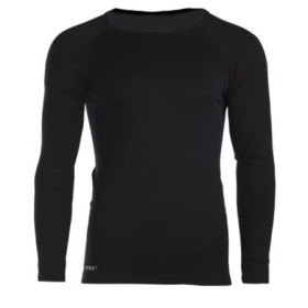 Front flat lay view of the black sports long-sleeve shirt, showcasing the clean athletic chest design and seamless clinging fit.