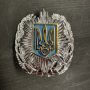  Детальный вид кокарды ГАИ Украины с изображением золотистого Трезубца