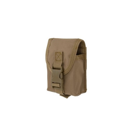 Studio product shot of the Coyote Tan grenade pouch from the front, highlighting its clean profile and secure closure.