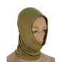 Studio view showing the coyote-colored thermal winter headband worn over the head as a beanie/earmuff.