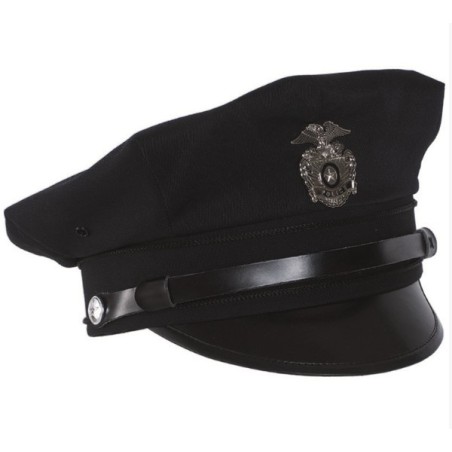 US Police visor hat with badge, black
